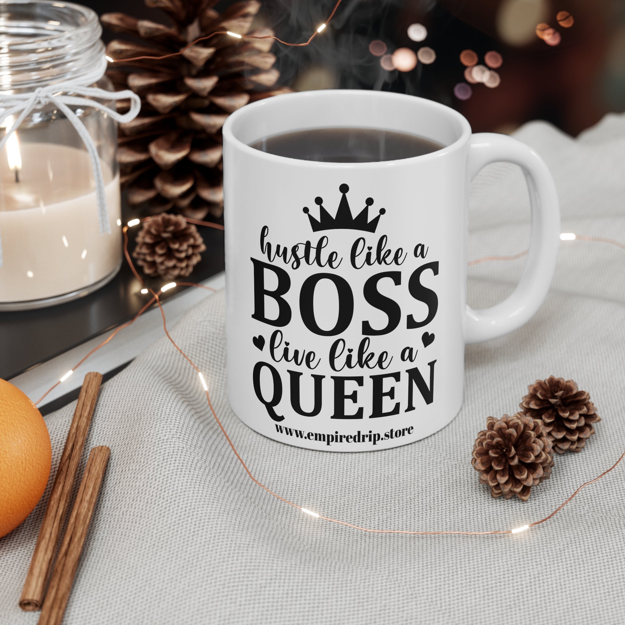 Hustle & Queen Mug, Empowerment Coffee Cup, Inspirational Gift, Boss Lady Mug, Motivational Drinkware.