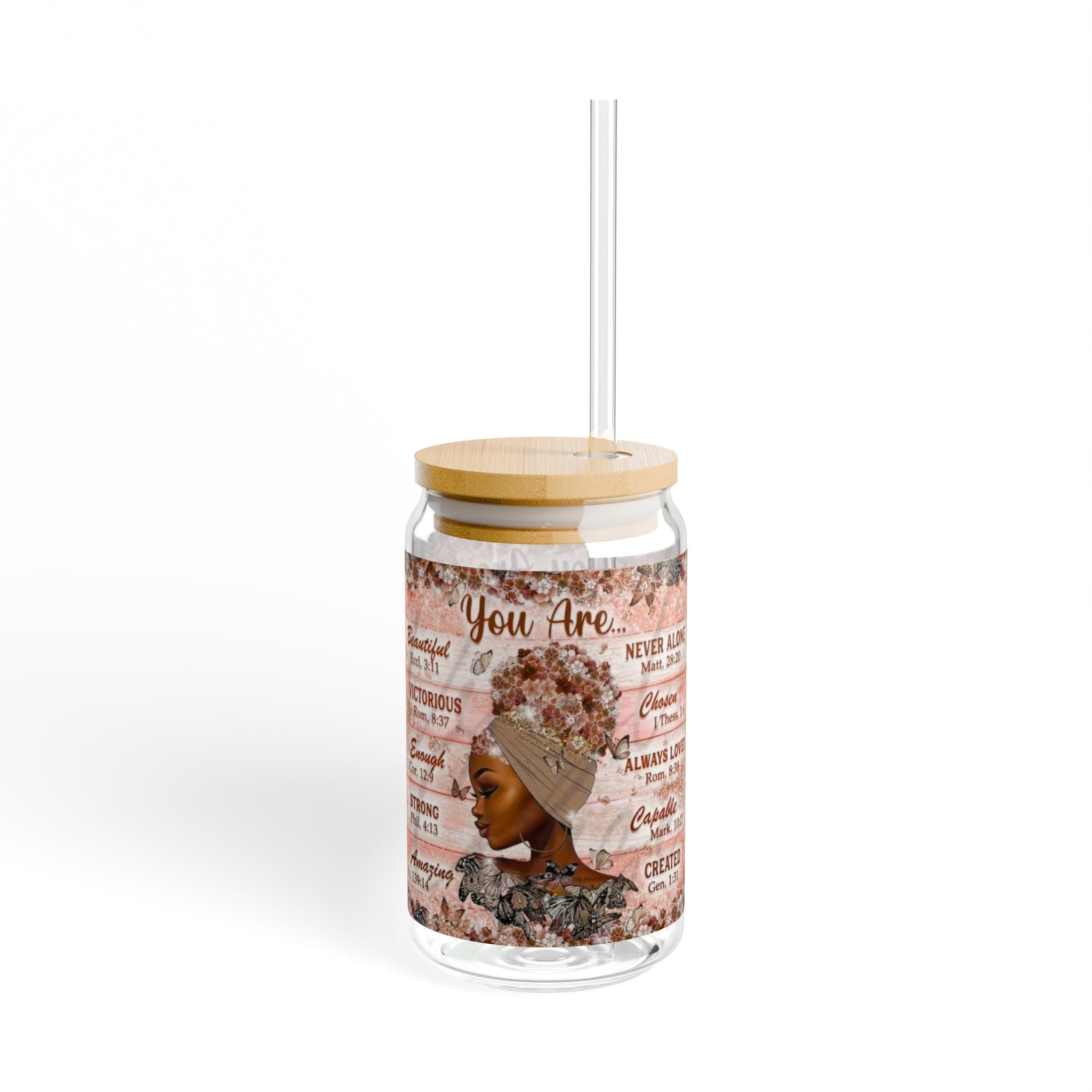 Inspirational Sipper Glass, Motivational Drinkware, Empowering Beverage Container, 16oz Glass with Straw, Perfect Gift for Women, Home Decor.