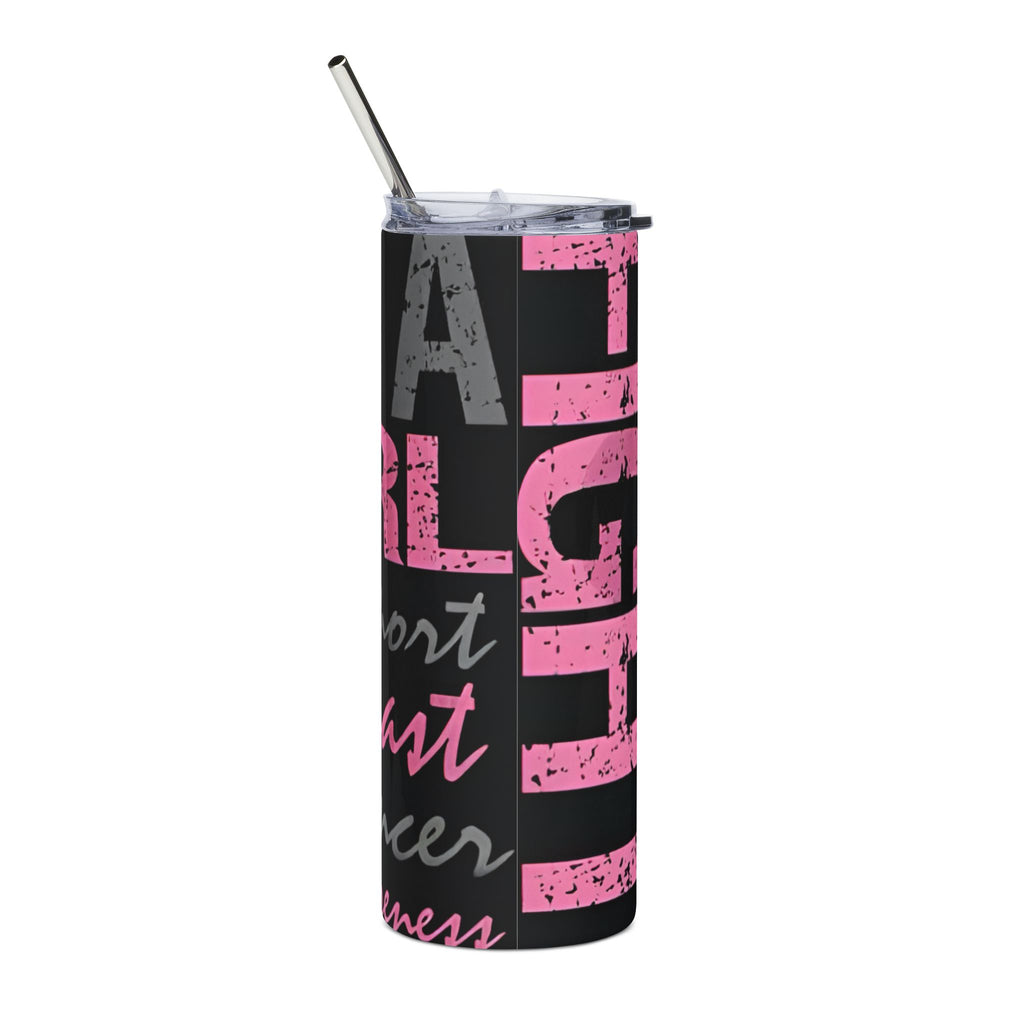 Breast Cancer Awareness Stainless Steel Tumbler, Personalized Gift, Pink Ribbon Insulated Cup, Custom Name Mug, Charity Support Drinkware.