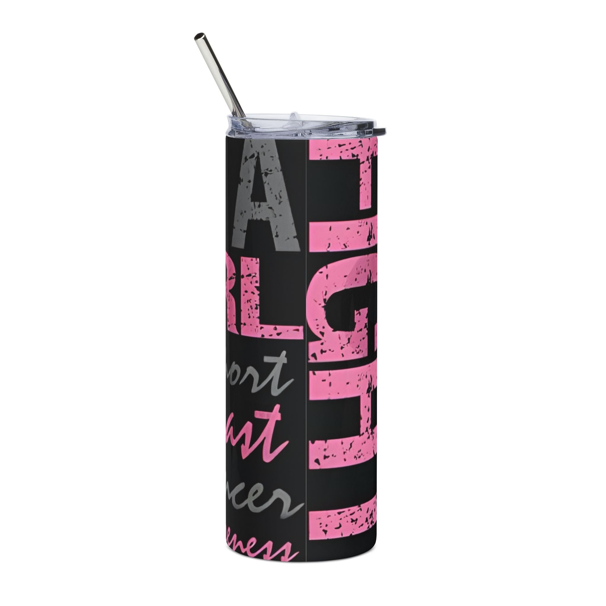 Breast Cancer Awareness Stainless Steel Tumbler, Personalized Gift, Pink Ribbon Insulated Cup, Custom Name Mug, Charity Support Drinkware.