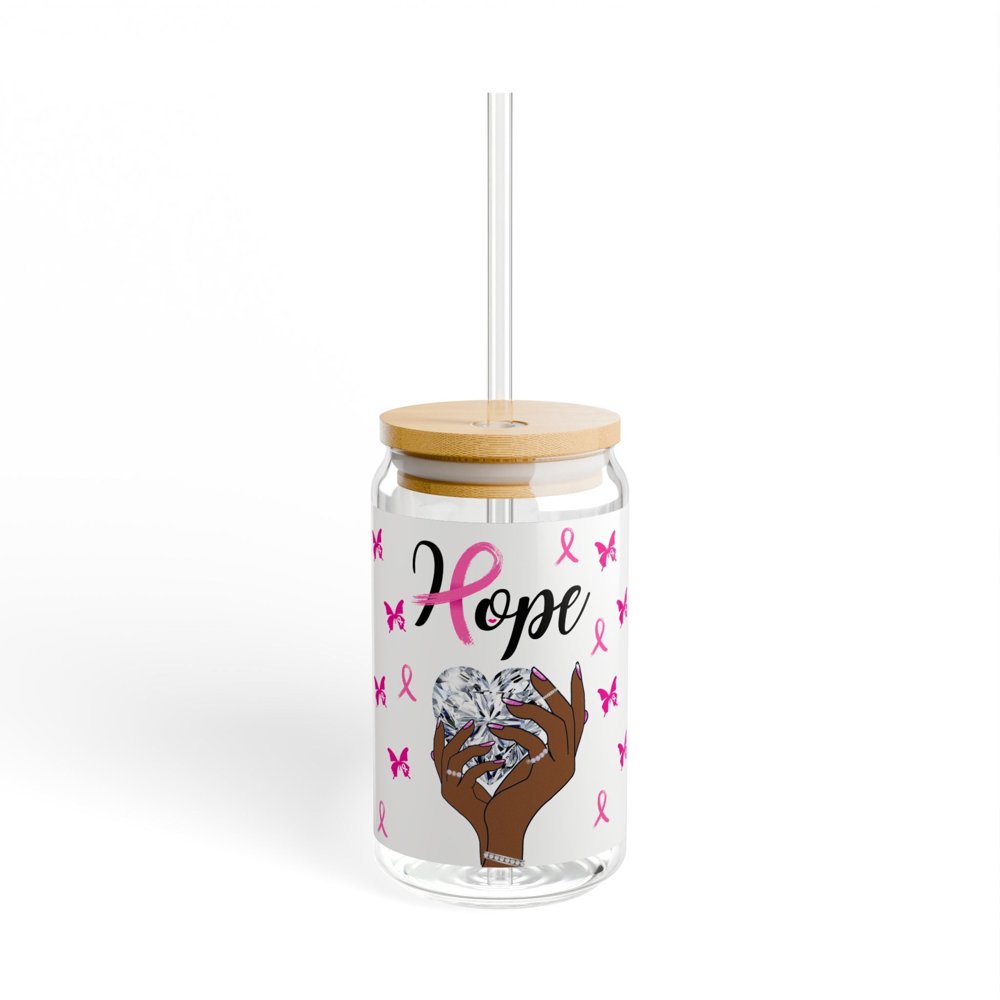 Personalized Hope & Love Sipper Glass, 16oz | Motivational Drinkware, Breast Cancer Awareness, Inspirational Gift.