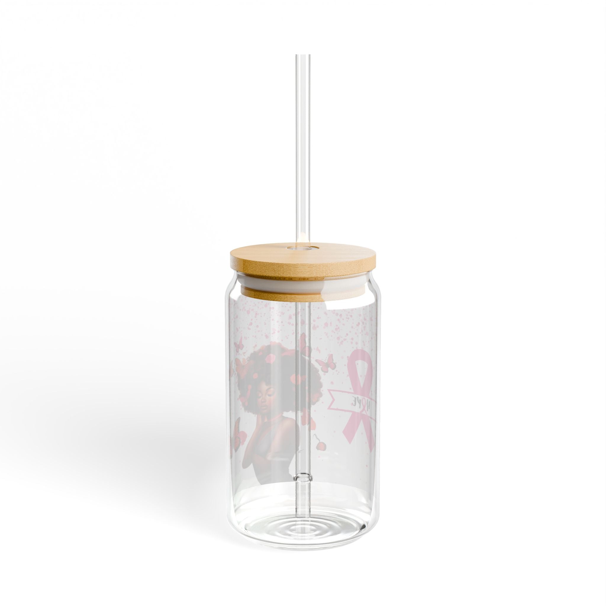 Personalizing Cancer Awareness  Sipper Glass, 16oz - Pink Ribbon, Inspiring, Gifts for Cancer Awareness, Home Decor, Eco-Friendly Drinkware.