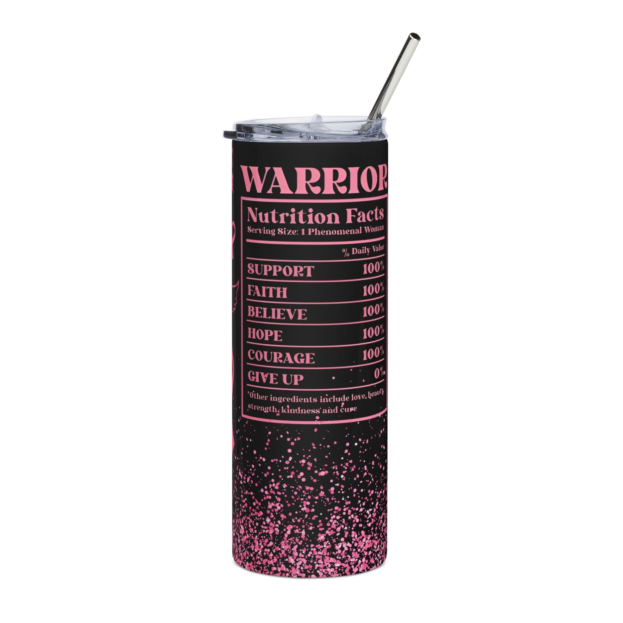 Empowering Pink Ribbon Tumbler, 20oz Stainless Steel Drinkware for Cancer Awareness, Perfect Gift for Fighters, Survivors & [...].