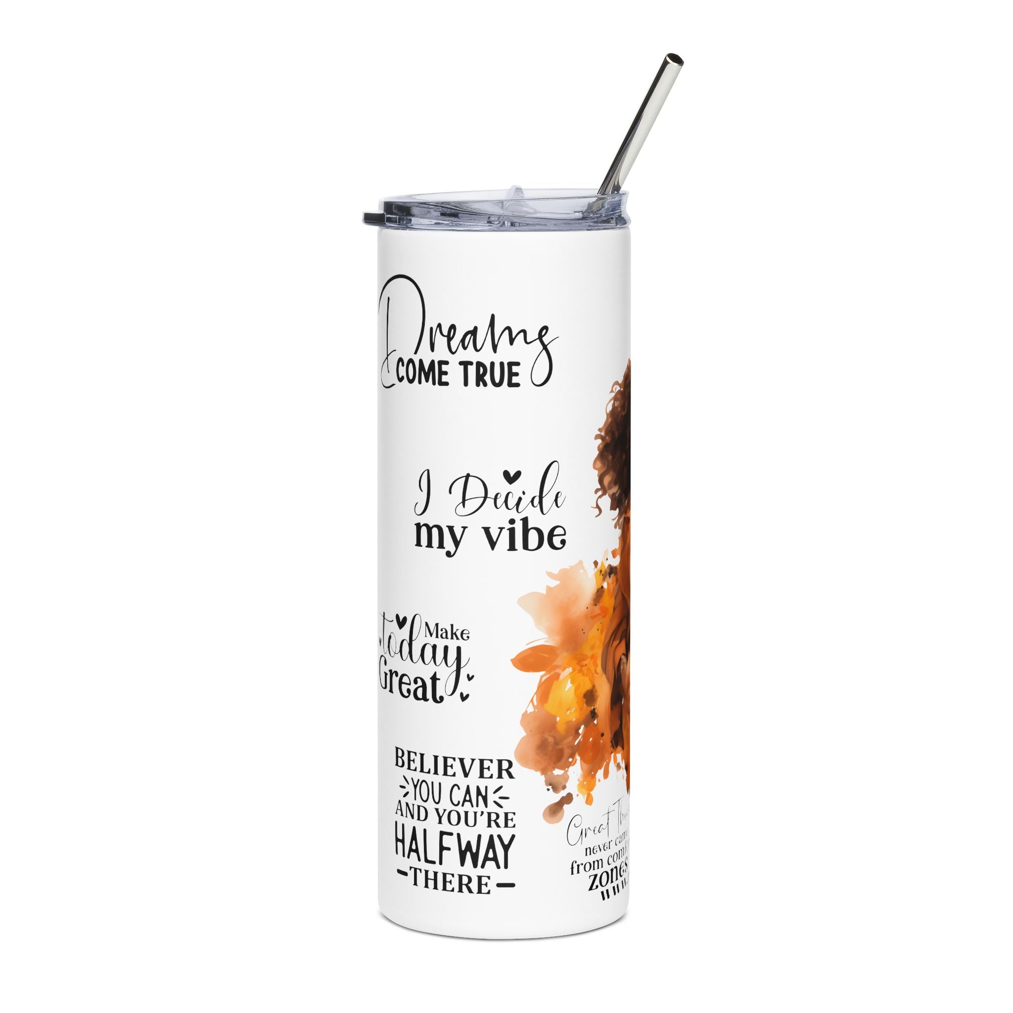 Dreamy Vibes Stainless Steel Tumbler | 20oz Travel Mug, Inspirational Drinkware, Unique Gift, Perfect for Self-Care, Coffee Lovers.