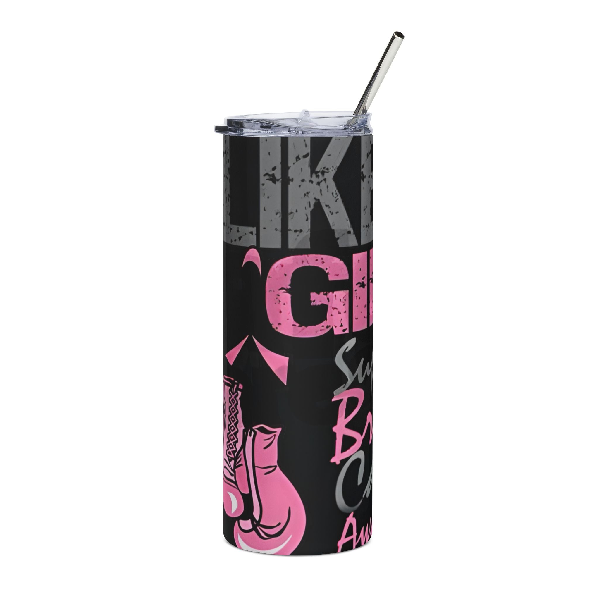 Breast Cancer Awareness Stainless Steel Tumbler, Personalized Gift, Pink Ribbon Insulated Cup, Custom Name Mug, Charity Support Drinkware.