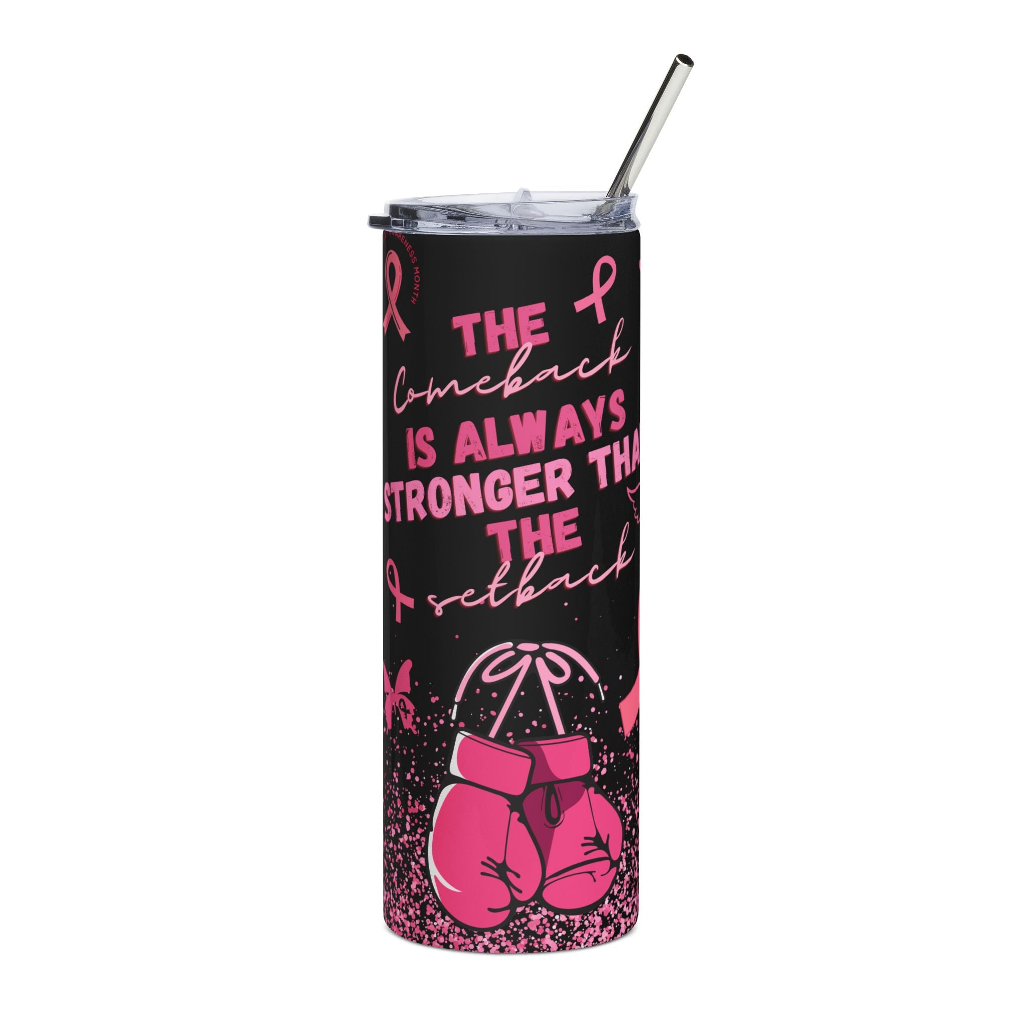Empowering Pink Ribbon Tumbler, 20oz Stainless Steel Drinkware for Cancer Awareness, Perfect Gift for Fighters, Survivors & [...].