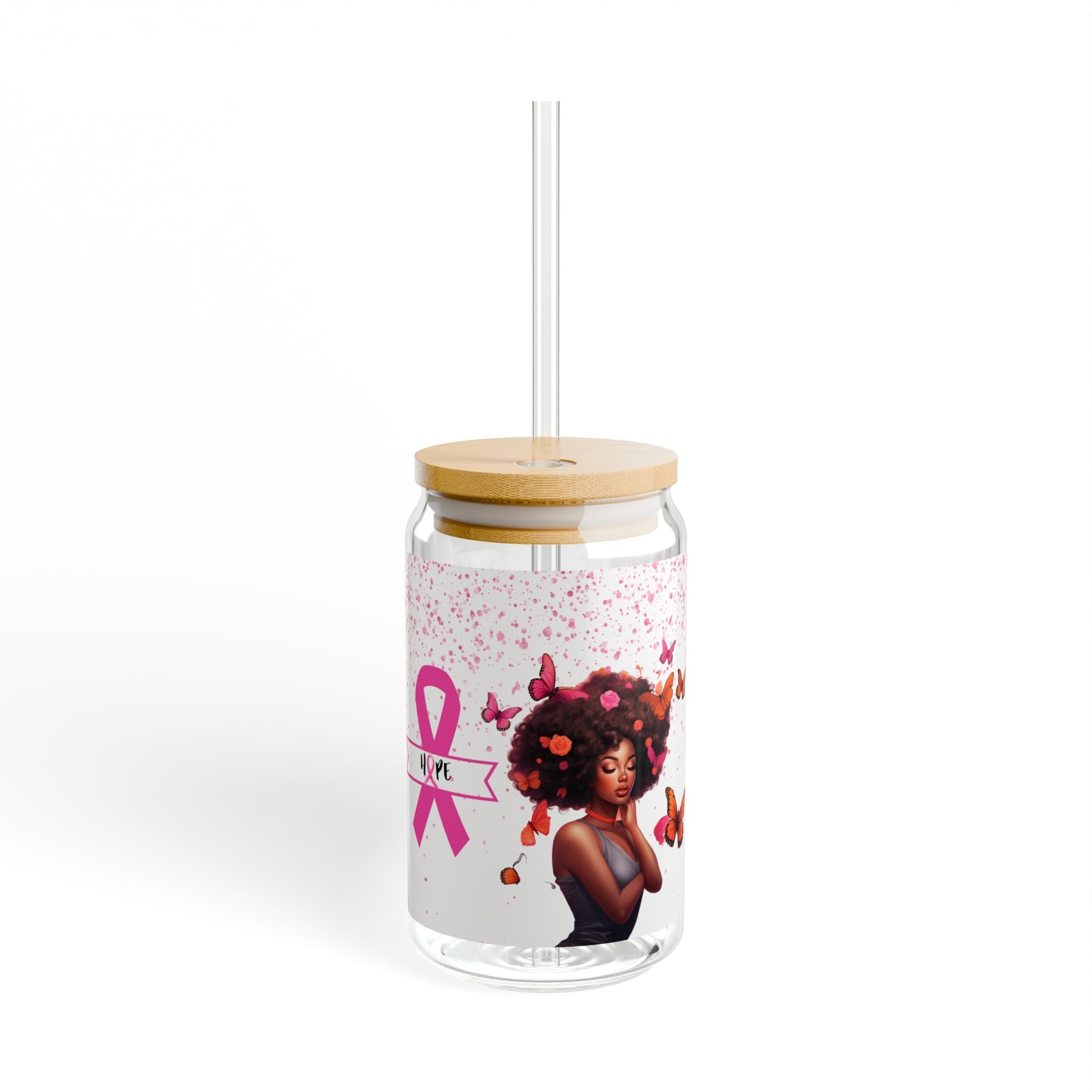 Personalizing Cancer Awareness  Sipper Glass, 16oz - Pink Ribbon, Inspiring, Gifts for Cancer Awareness, Home Decor, Eco-Friendly Drinkware.