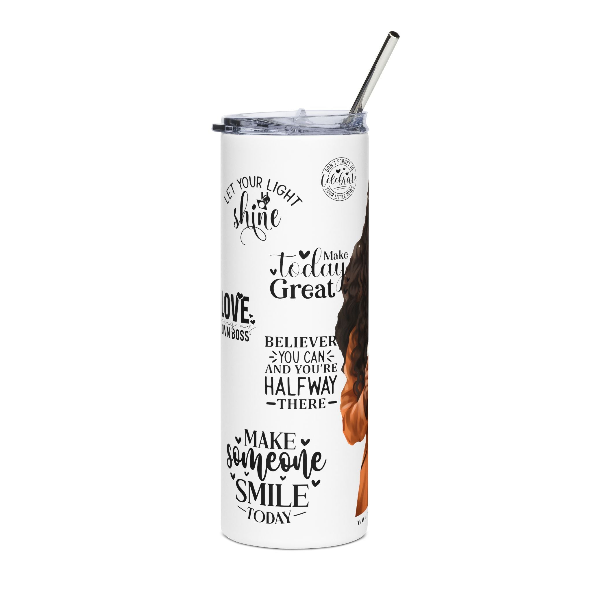 Lady Inspirational Fall Stainless Steel Tumbler, 20oz | Motivational Drinkware, Unique Gifts.