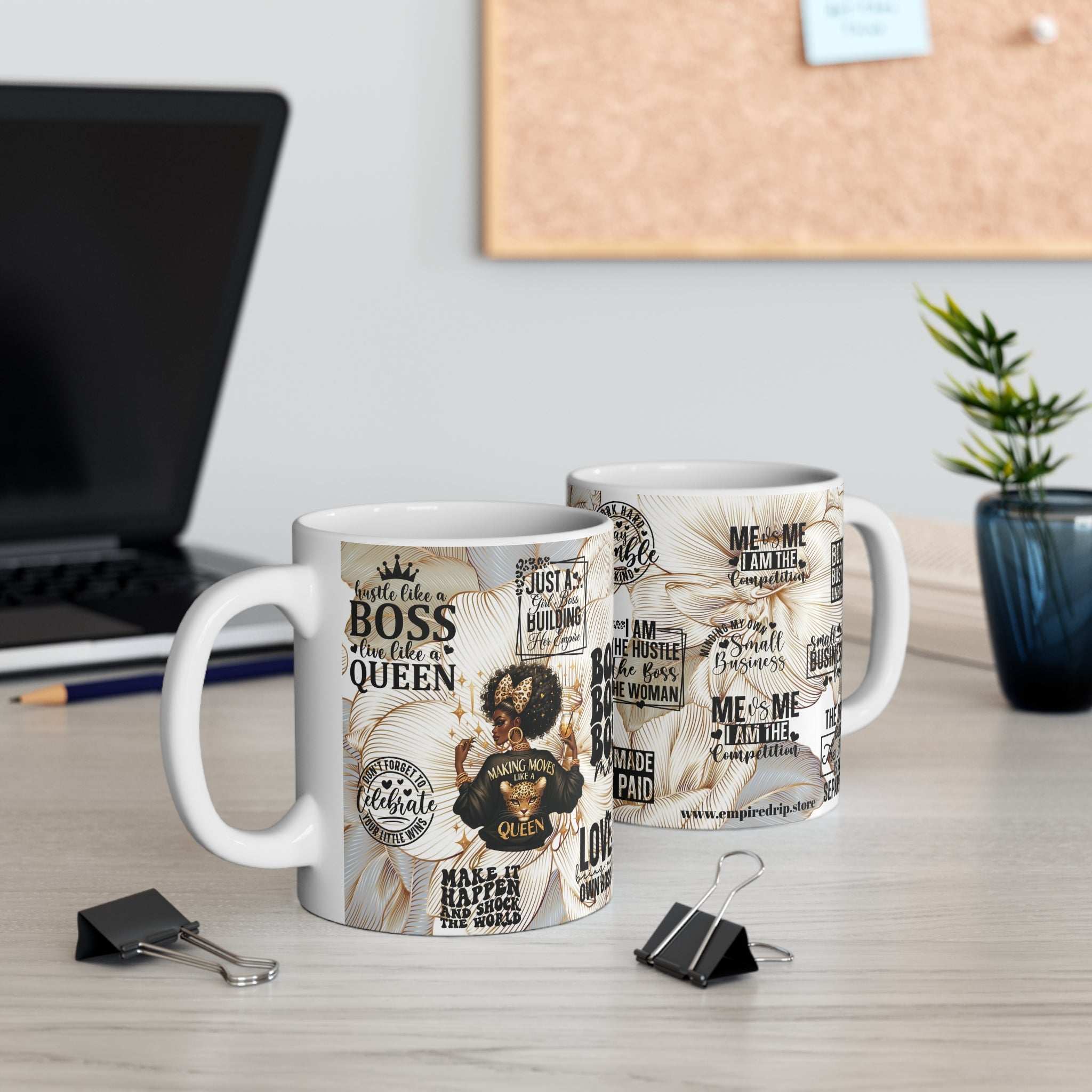 Hustle Like A Boss Live Like A Queen Empowering Boss Mug - Motivational Coffee Cup for Entrepreneurs.