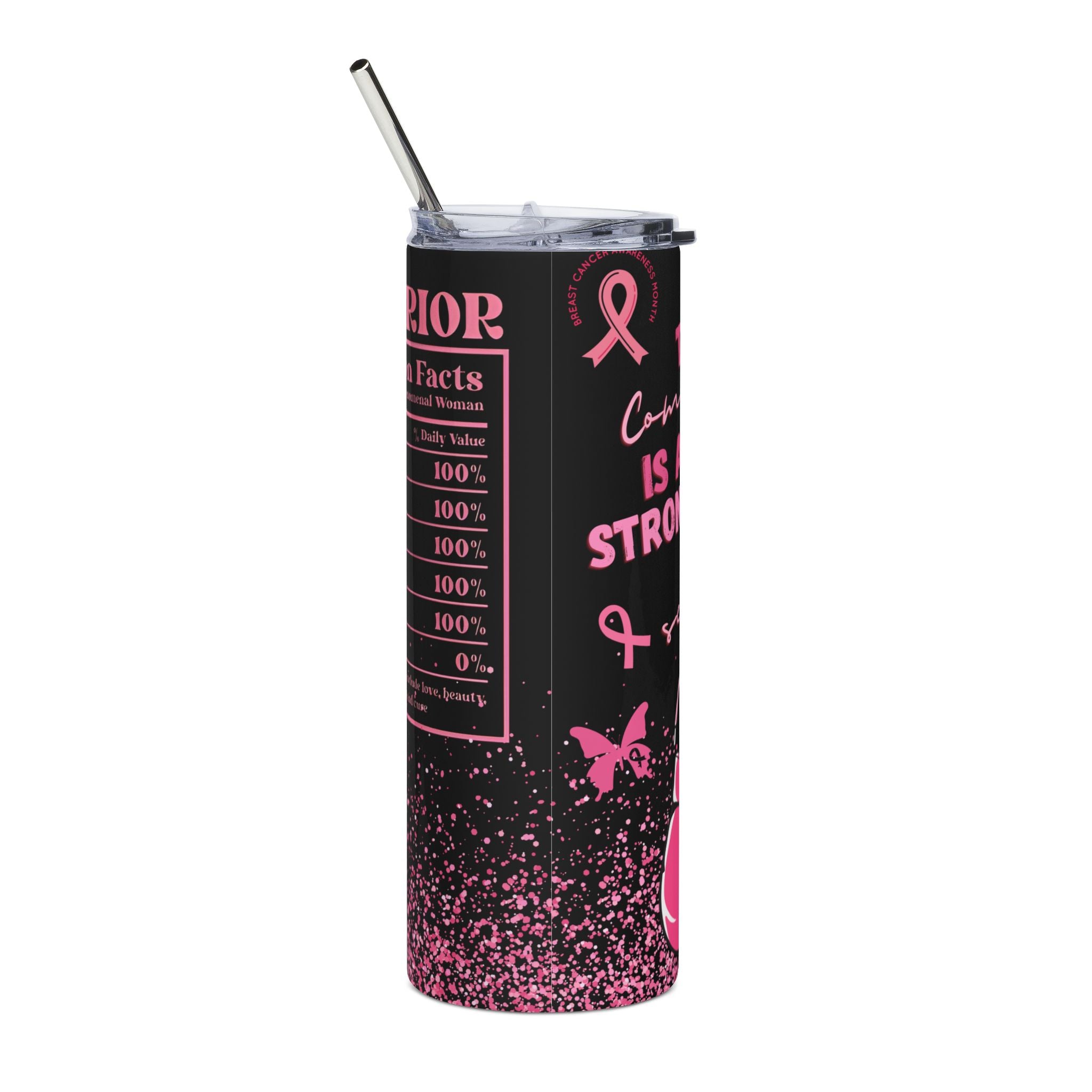 Empowering Pink Ribbon Tumbler, 20oz Stainless Steel Drinkware for Cancer Awareness, Perfect Gift for Fighters, Survivors & [...].
