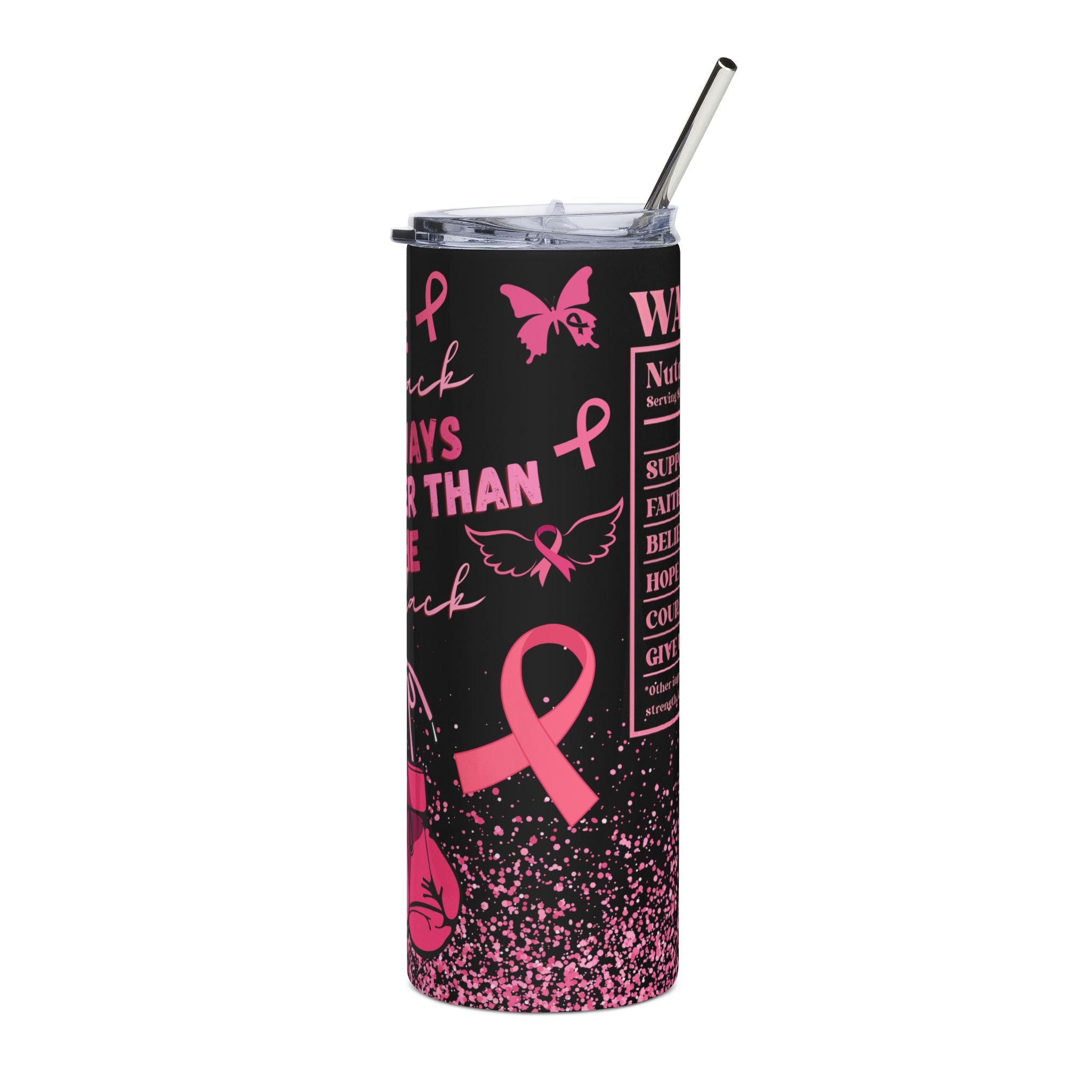 Empowering Pink Ribbon Tumbler, 20oz Stainless Steel Drinkware for Cancer Awareness, Perfect Gift for Fighters, Survivors & [...].