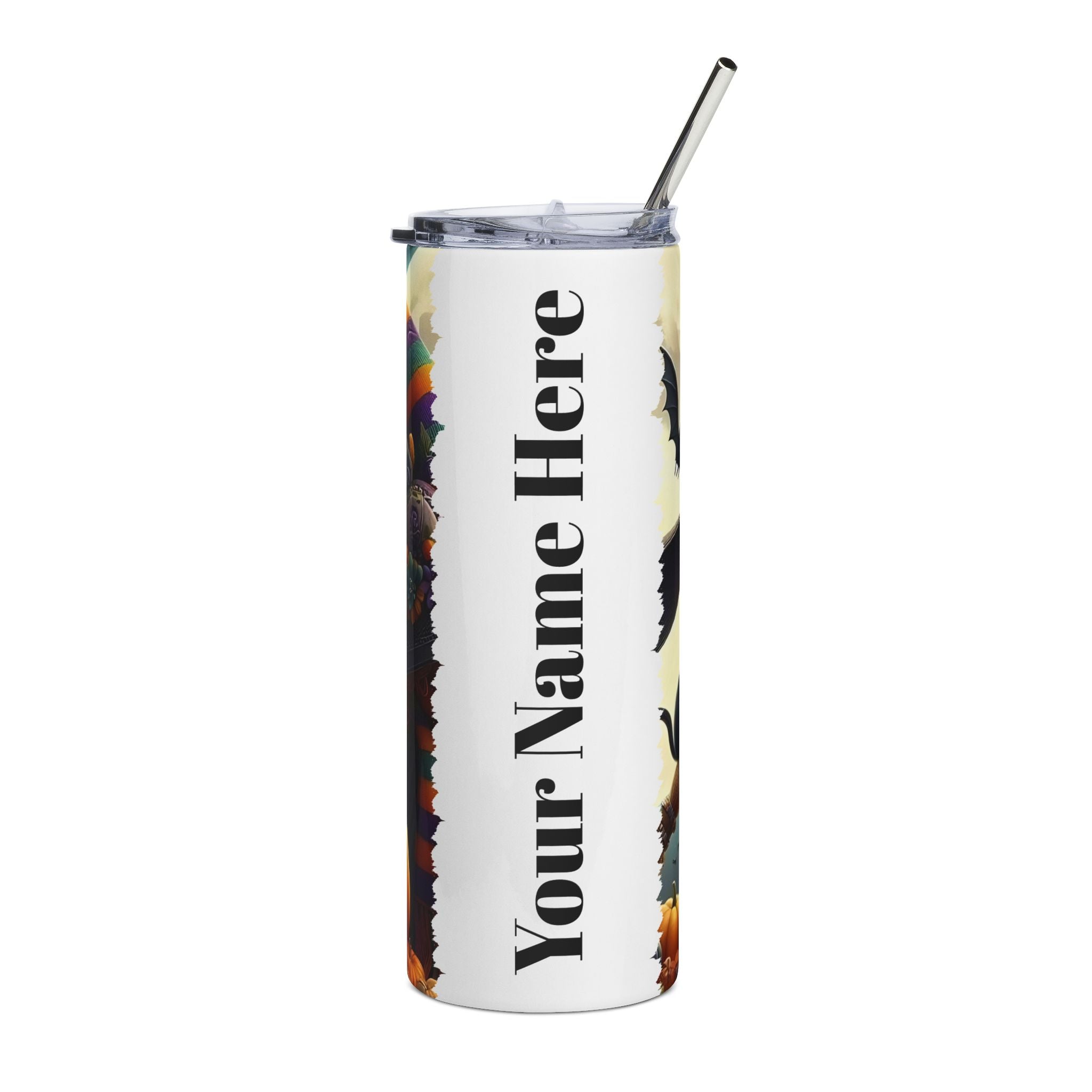 Personalized Halloween Stainless Steel Tumbler, 20oz | Customizable Travel Mug | Fall Coffee Cup | Seasonal Drinkware | Unique Gift Idea