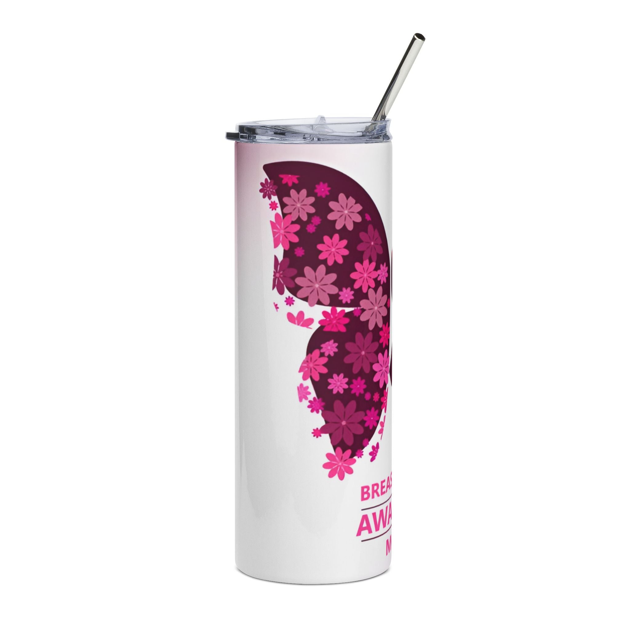 Personalized Breast Cancer Awareness Tumbler, Custom Insulated Steel Cup, Support Survivor Gift, Pink Ribbon Charity Drinkware, Cancer.