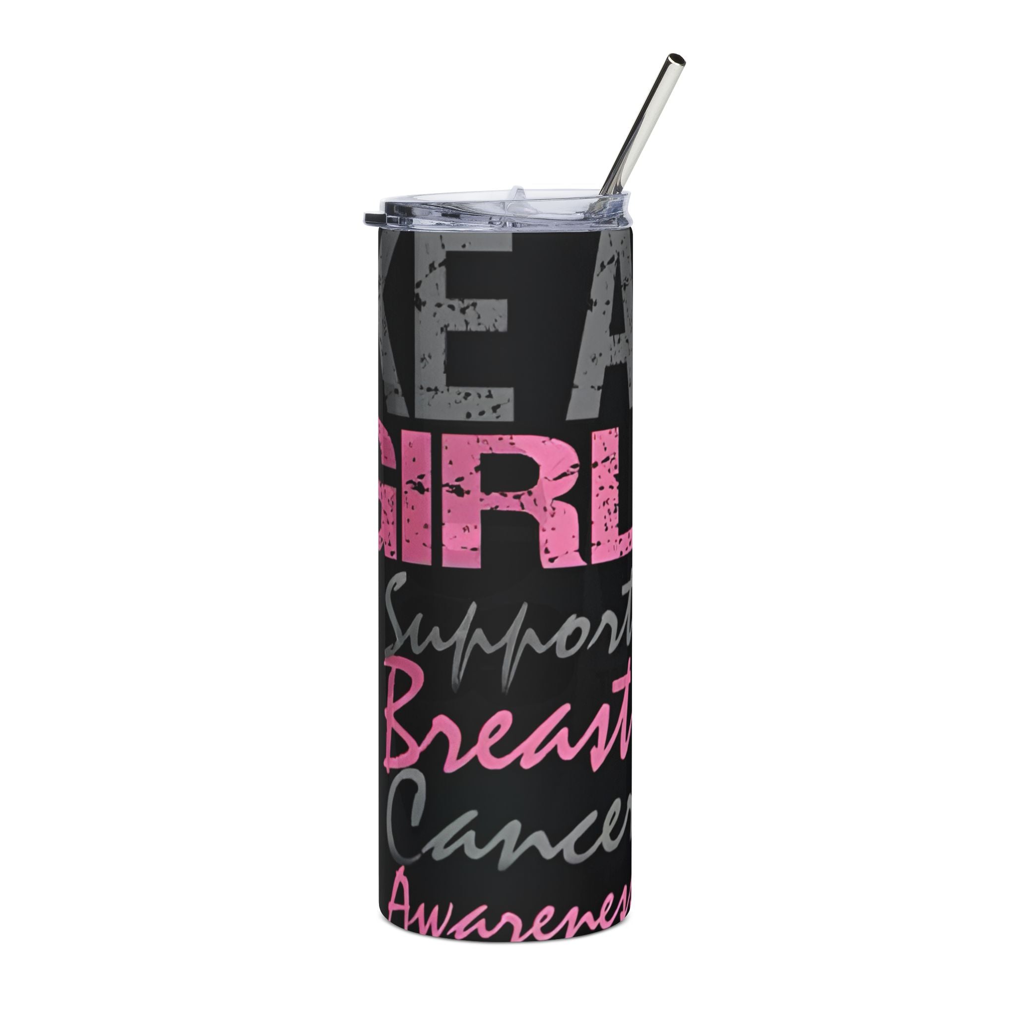 Breast Cancer Awareness Stainless Steel Tumbler, Personalized Gift, Pink Ribbon Insulated Cup, Custom Name Mug, Charity Support Drinkware.