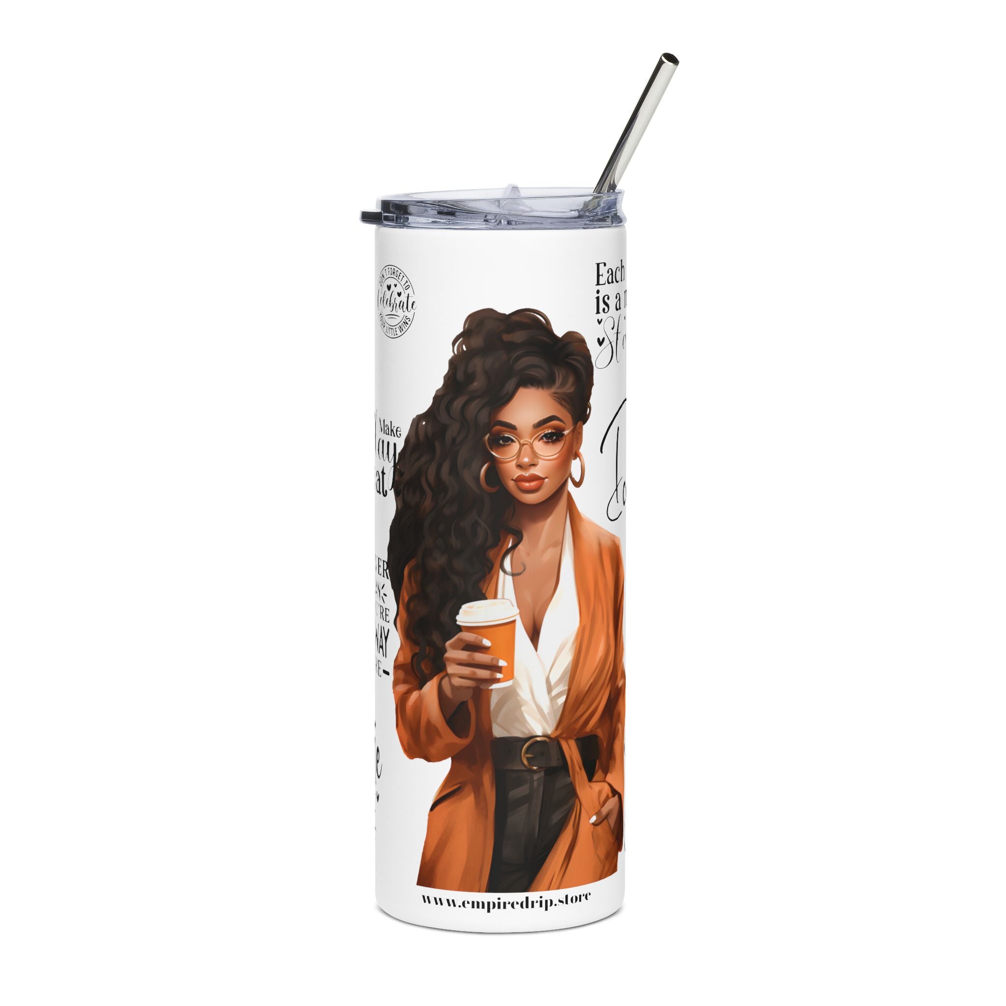 Lady Inspirational Fall Stainless Steel Tumbler, 20oz | Motivational Drinkware, Unique Gifts.