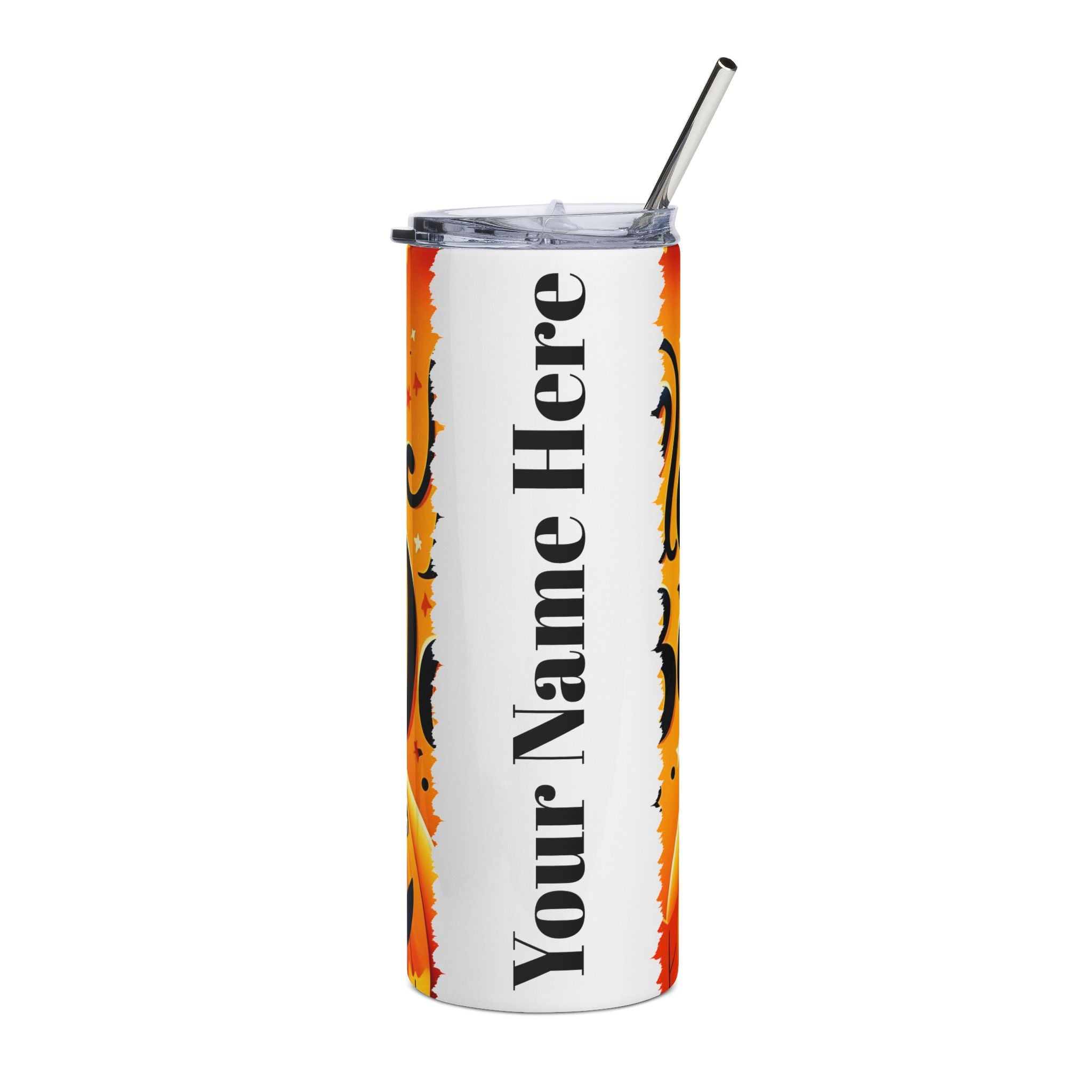 Halloween-Themed Stainless Steel Tumbler, Custom Name Travel Mug, Fall Decor Drinkware, Pumpkin Party Cup, Seasonal Gift Idea