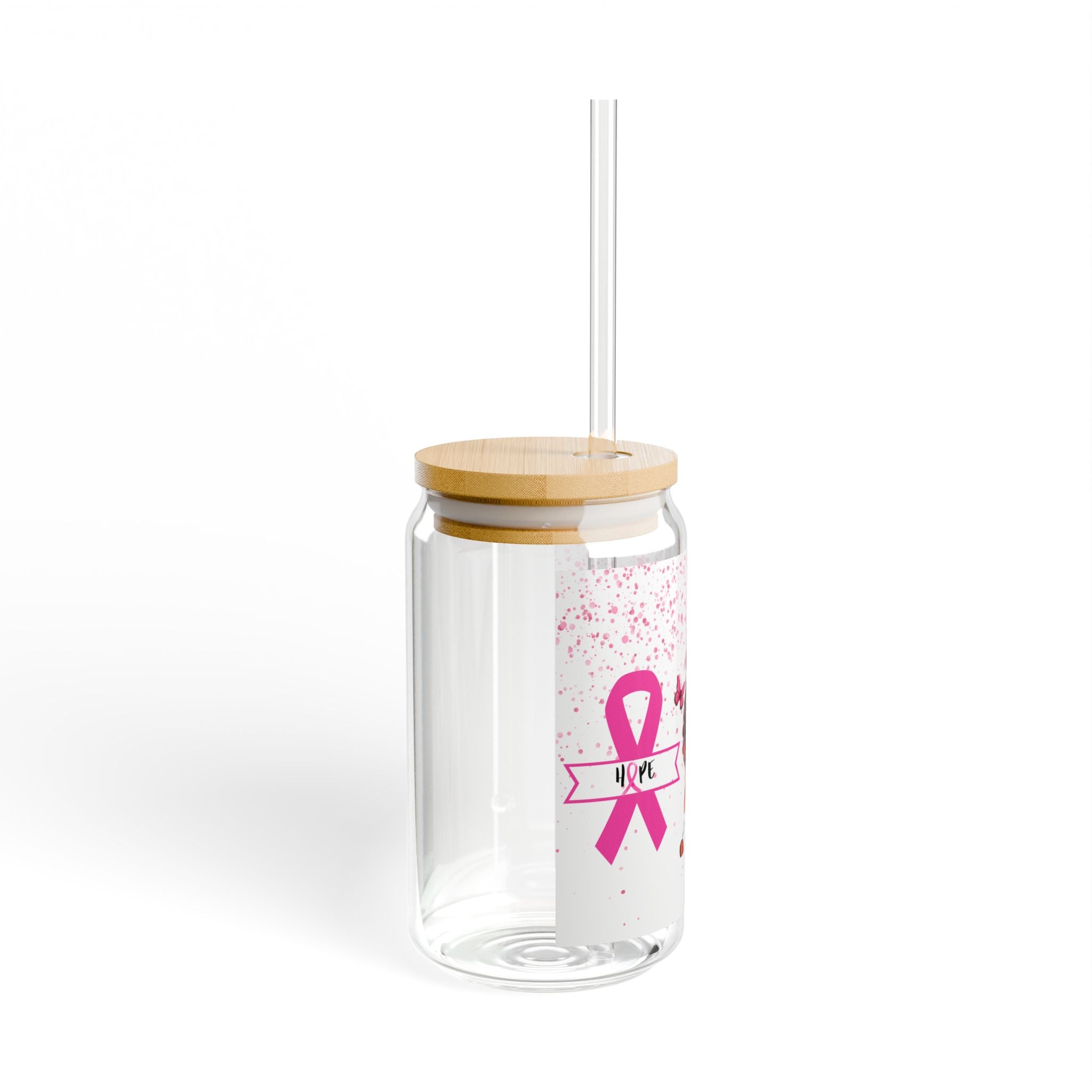 Personalizing Cancer Awareness  Sipper Glass, 16oz - Pink Ribbon, Inspiring, Gifts for Cancer Awareness, Home Decor, Eco-Friendly Drinkware.