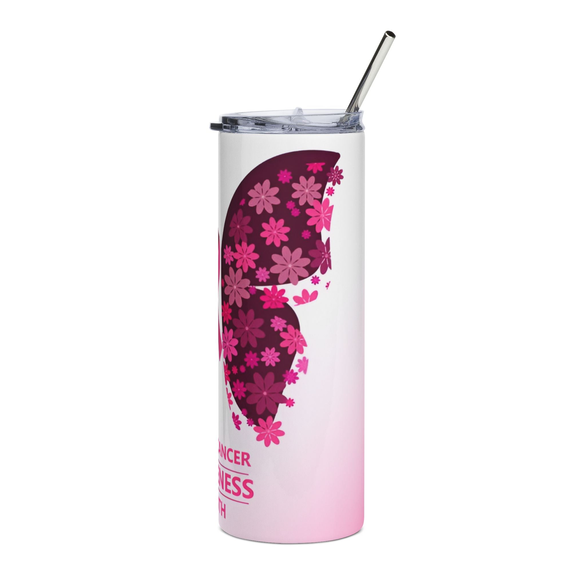 Personalized Breast Cancer Awareness Tumbler, Custom Insulated Steel Cup, Support Survivor Gift, Pink Ribbon Charity Drinkware, Cancer.